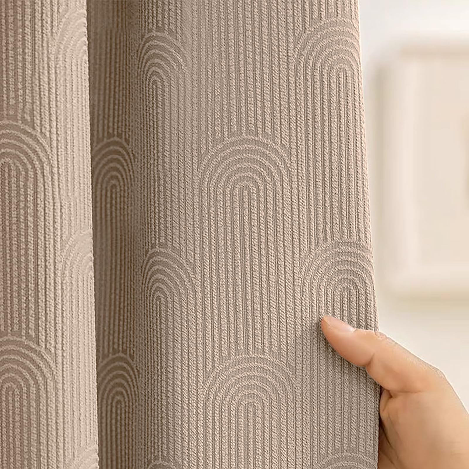 Awellife Boho Shower Curtains For Bathroom Linen Fabric Beige Cotton Bohemian Mid Century Minimalist Arch 72' L X 72' W